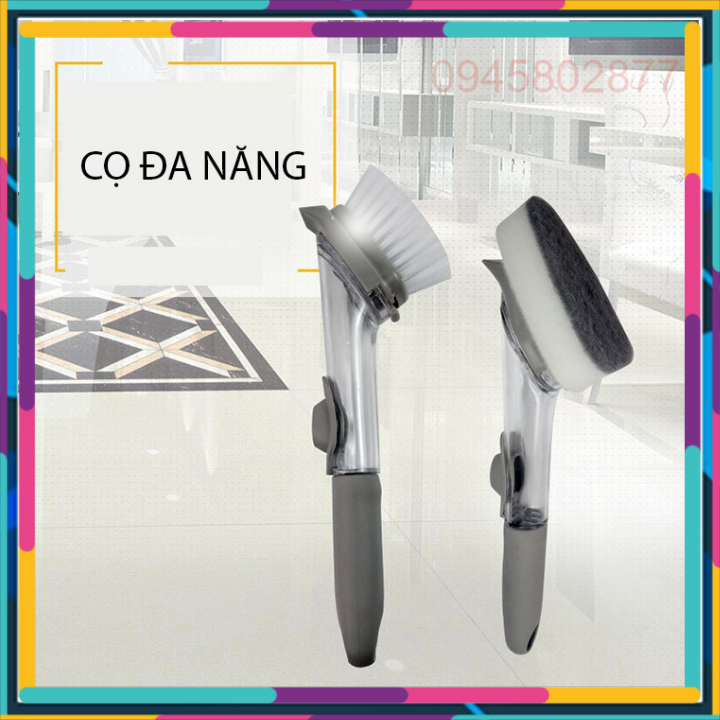 [SIÊU TIỆN LỢI] Cây cọ rửa bát, cọ nồi, cọ chậu rửa bát tự nhả dầu thông minh tặng kèm 2 đầu bọt biển rửa bát thiết kế tay cầm dài vô cùng tiện lợi, cọ rửa chén thông minh