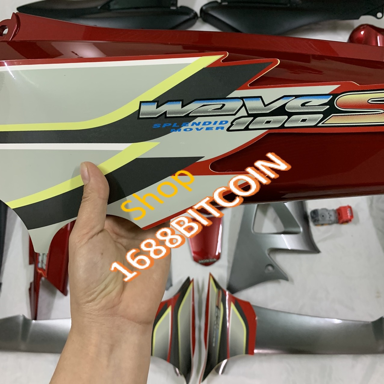 ( Tặng Tem ) Bộ vỏ nhựa - Dàn áo xe Wave S100 - Wave alpha - RS  màu Đô yếm Ghi - nhựa trắng cao cấp LOẠI 1