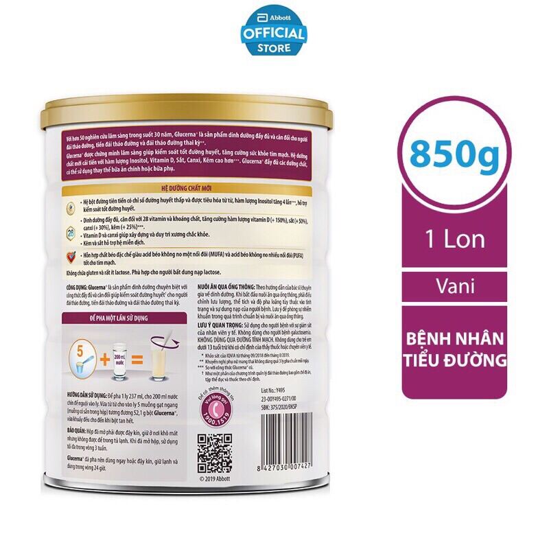 Sữa Bột Abbott Glucerna cho bệnh nhân tiểu đường 850g