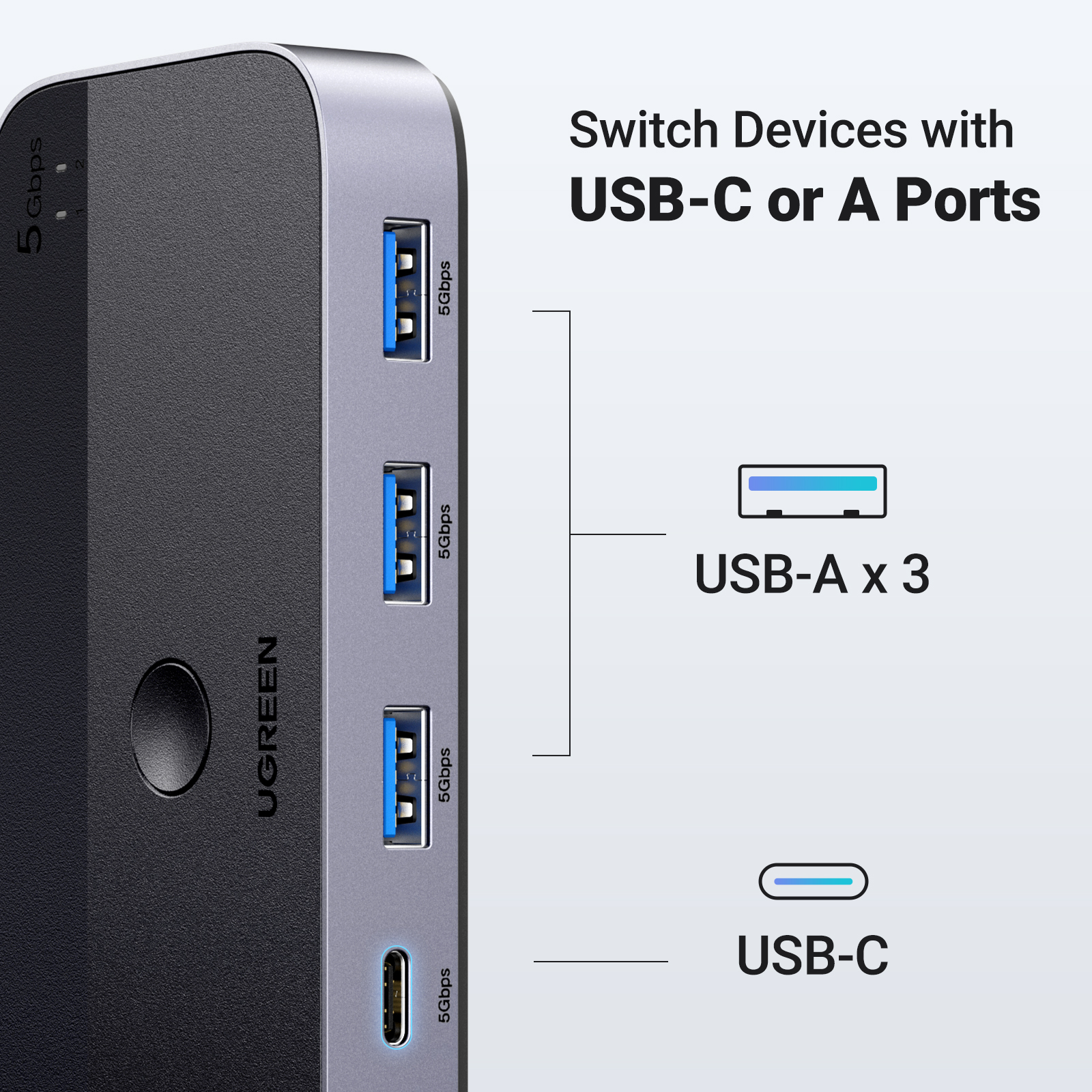 UGREEN 5Gbps Shared Switcher 2 Computer Share 4 USB Devices output 3 USB-A for keyboard Mouse Flash Disk Model:15705