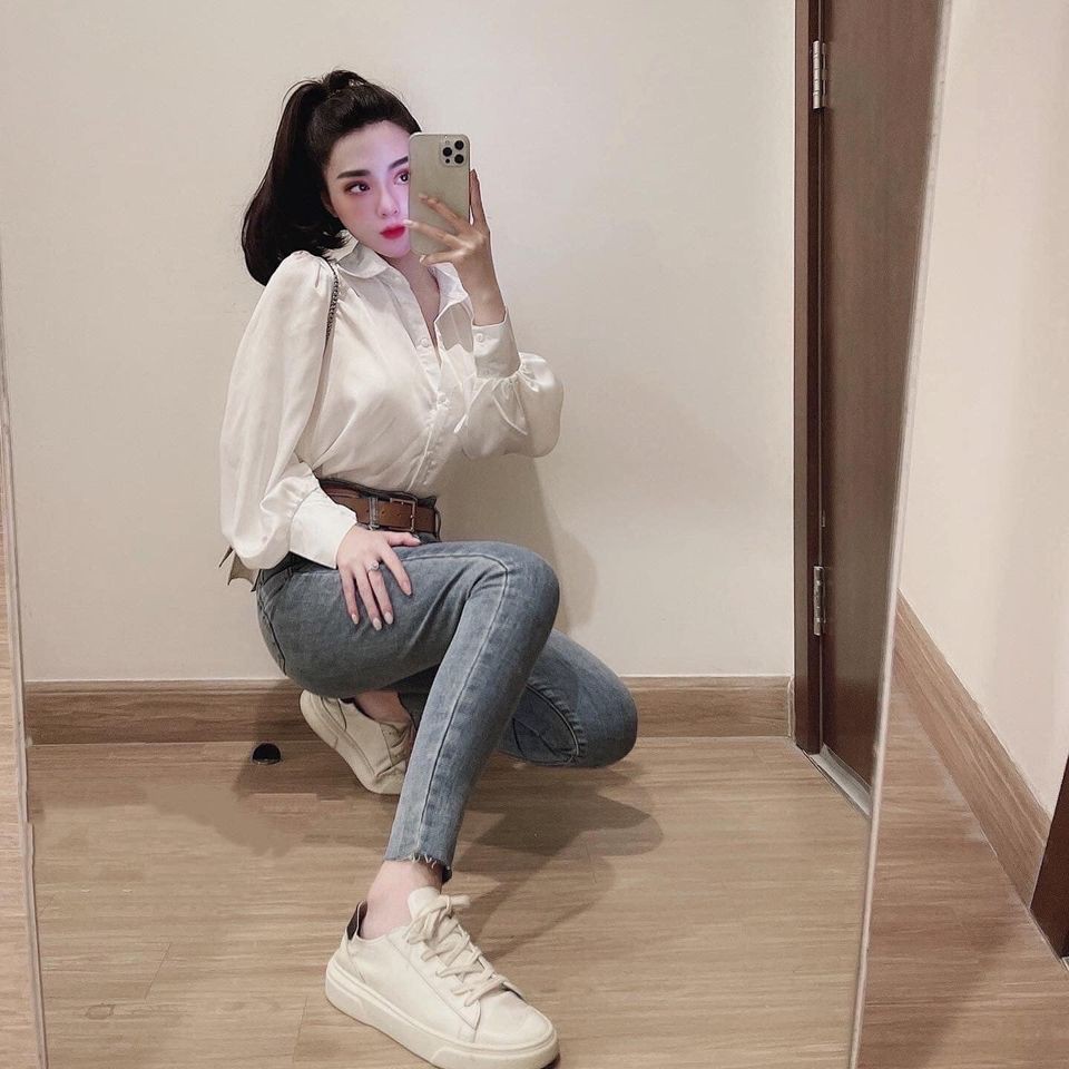 Áo sơ mi LỤA trắng TAY BỒNG cổ đức siêu yêu,. siêu dễ mặc