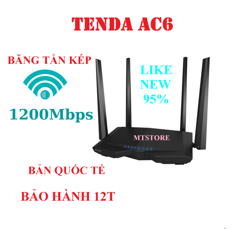 Bộ phát wifi Tenda AC6 4 râu băng tần kép chuẩn AC1200 Mbps sóng xuyên tường, Modem wifi tenda ac6,