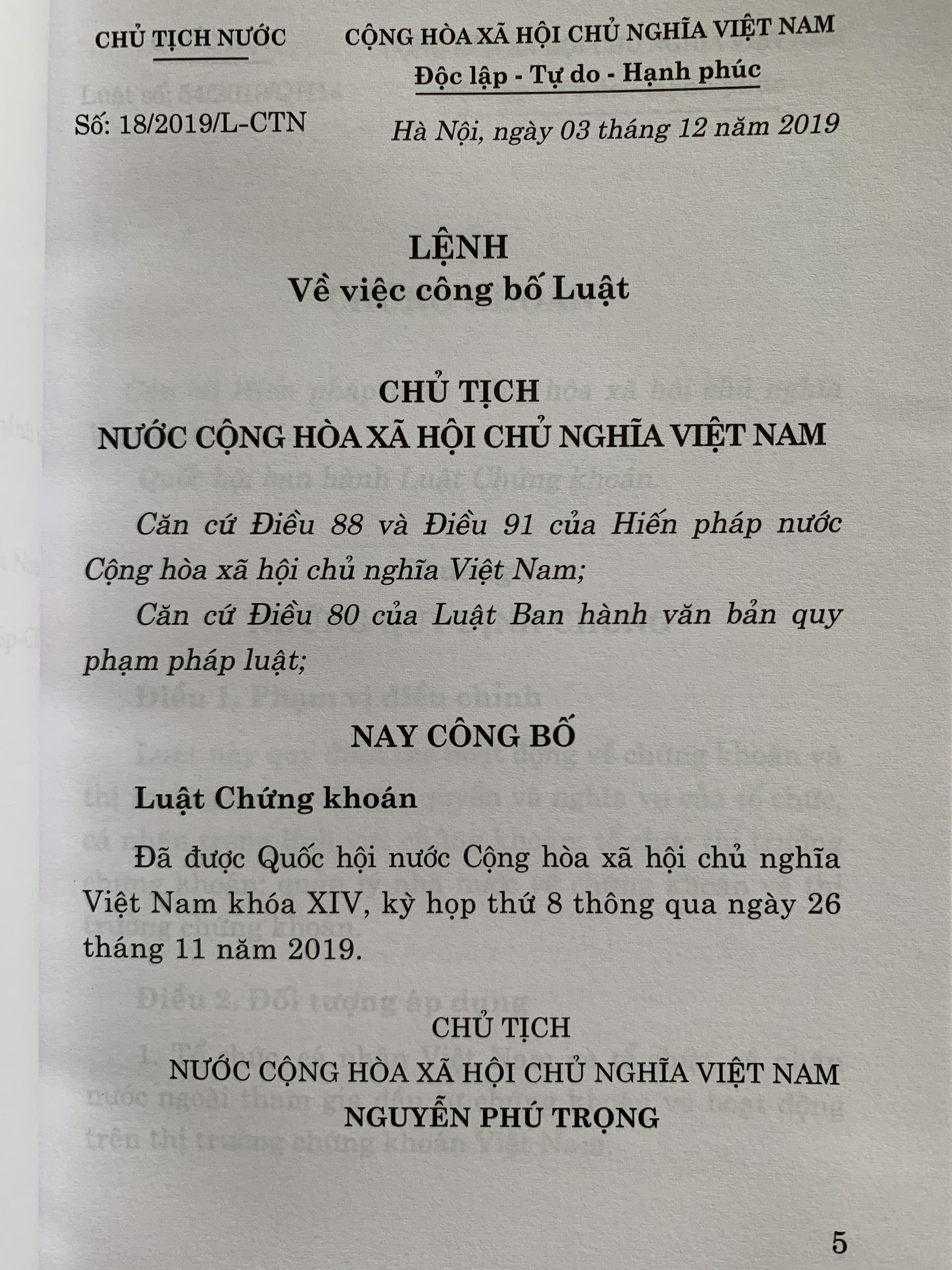 Luật Chứng Khoán (hiện hành)