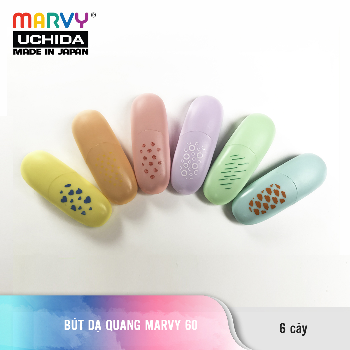 Set 6 màu dạ quang MARVY 60 (màu pastel)