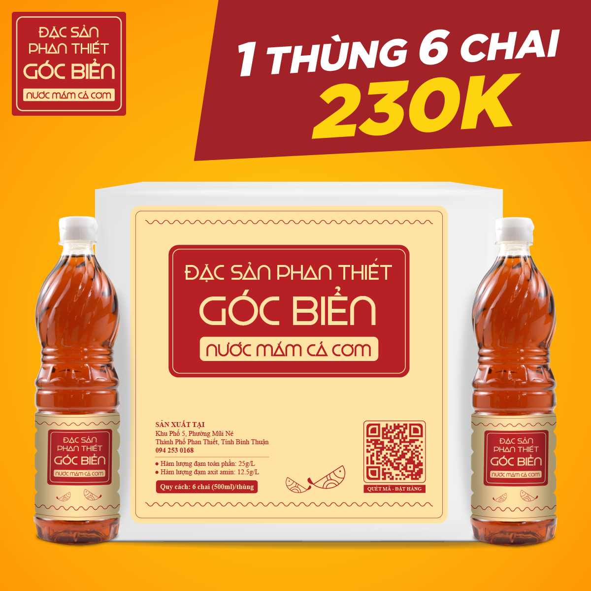 [Siêu Rẻ] 1 thùng Nước mắm Cá Cơm nguyên chất (6 Chai)
