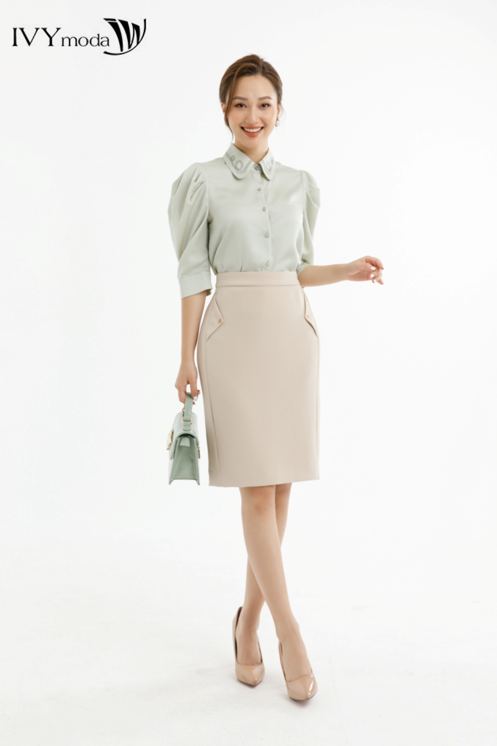 [CHỈ 3.3 - VOUCHER 33K ĐƠN 330K] Áo sơ mi lụa vổ viền IVY moda MS 16M7579