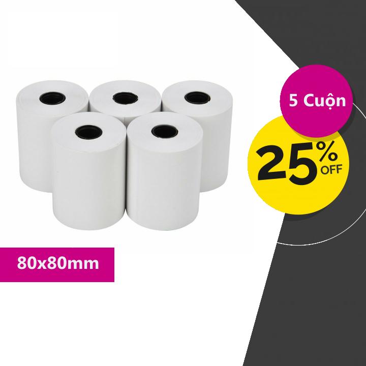 5 cuộn giấy in nhiệt k80 phi 80 dành cho máy in nhiệt