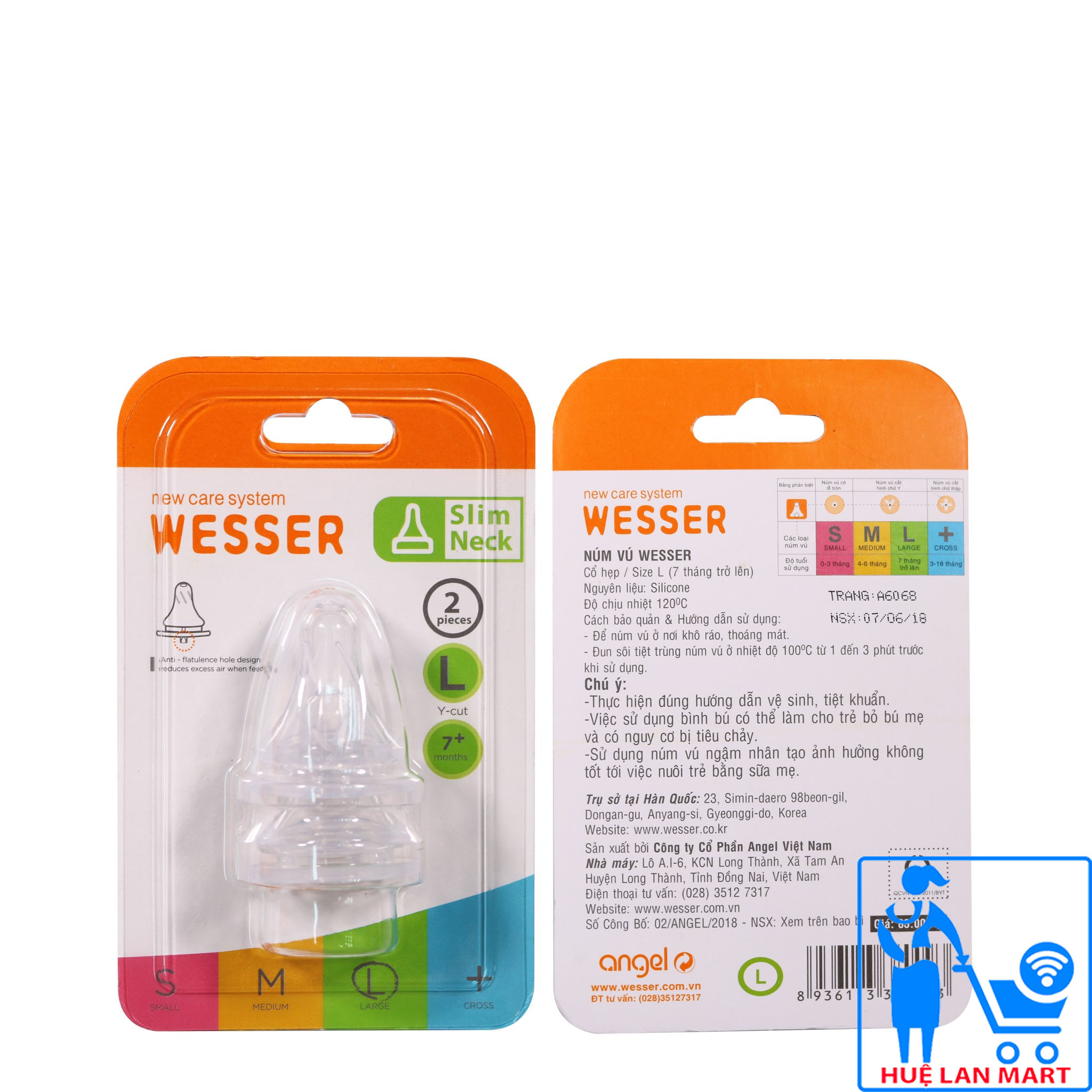 Bộ Đôi Núm Vú Wesser Cổ Nhỏ Size L (Cho trẻ từ 7 tháng tuổi)