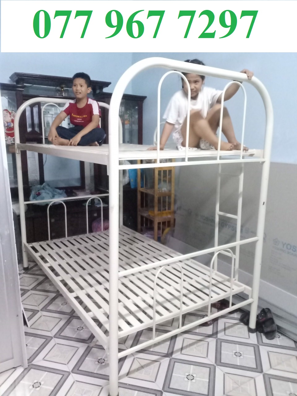 Giường tầng sắt 1m2/1m2 1m/1m 80cm/80cm dài 2m giá rẻ tại xưởng giường lắp ráp đơn giản