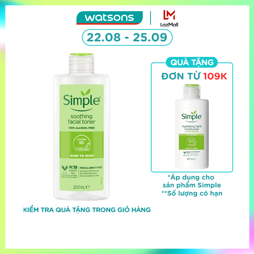 [MUA LÀ CÓ QUÀ] Nước Cân Bằng Simple Soothing Facial Toner Không Chứa Cồn Giúp Làm Dịu Da 200ml