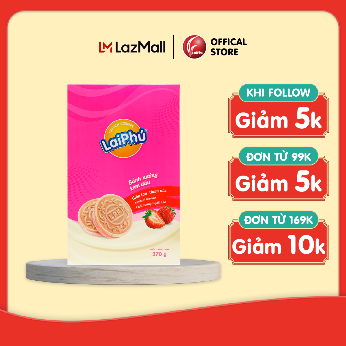 Bánh cookies lai phú kem dâu 270g