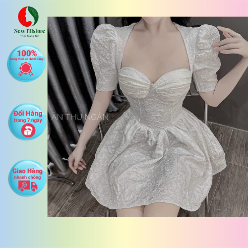 Siêu phẩm đầm gấm xốp hoa trễ vai cực kì xinh đã cập bến shop e nha khách