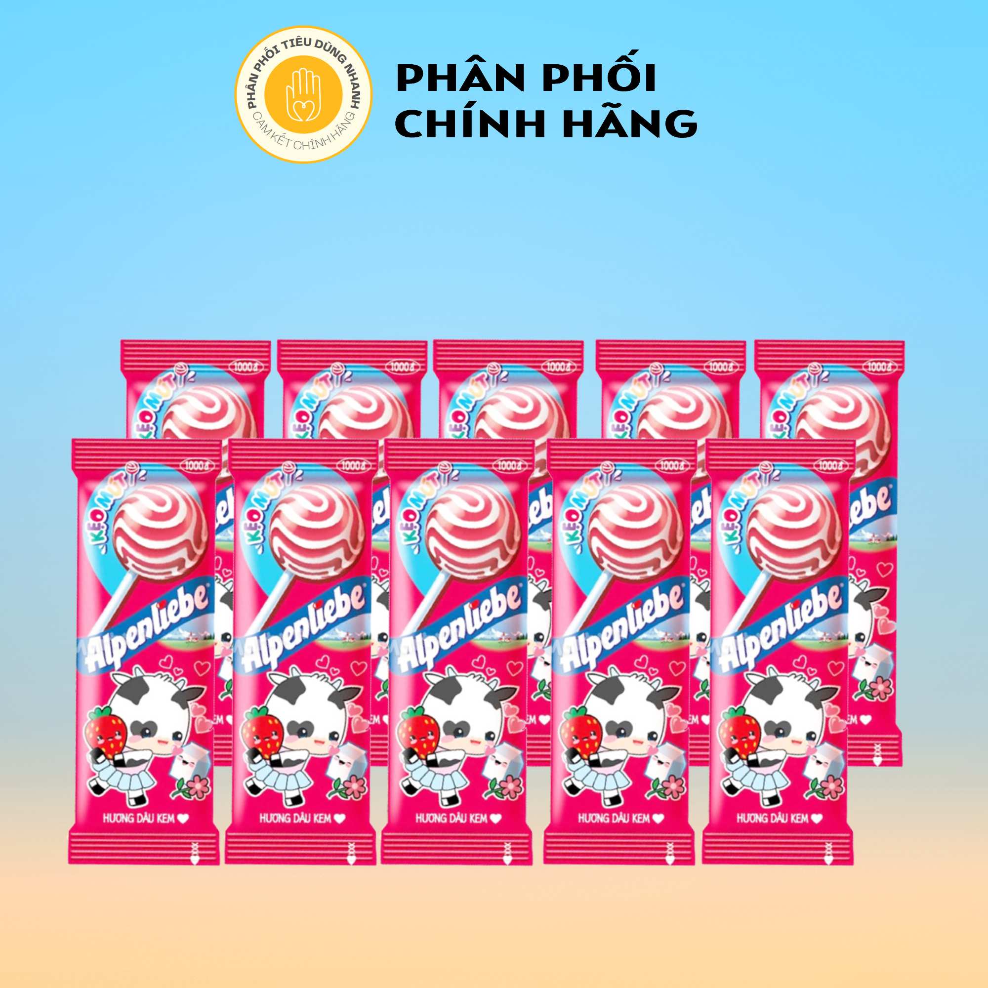 Dây 10 Cây Kẹo Mút Alpenliebe Vị Dâu 95g