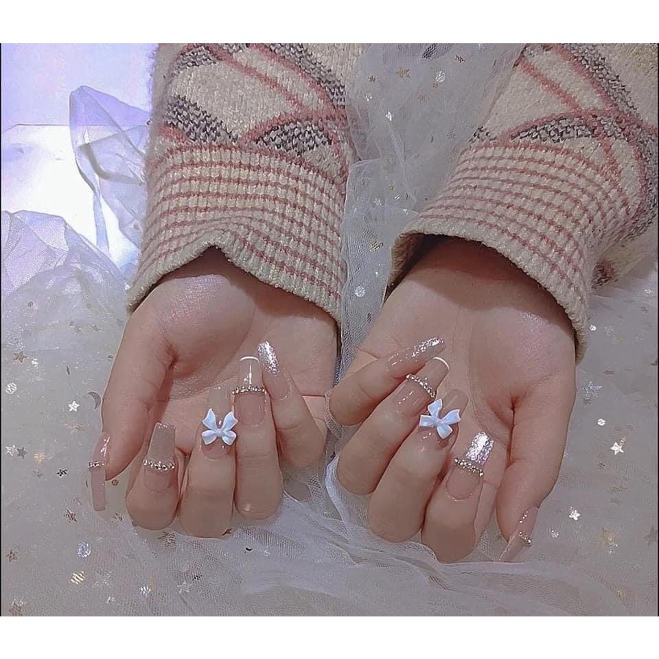 Set charm nơ trắng đen trang trí móng MOON NAIL