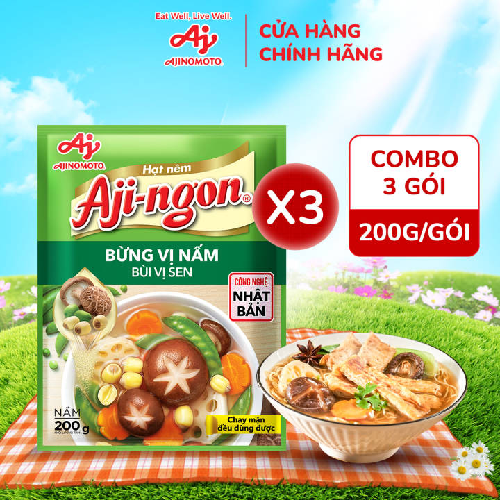 Combo 3 Gói Hạt Nêm Aji-ngon® Nấm 200g/Gói