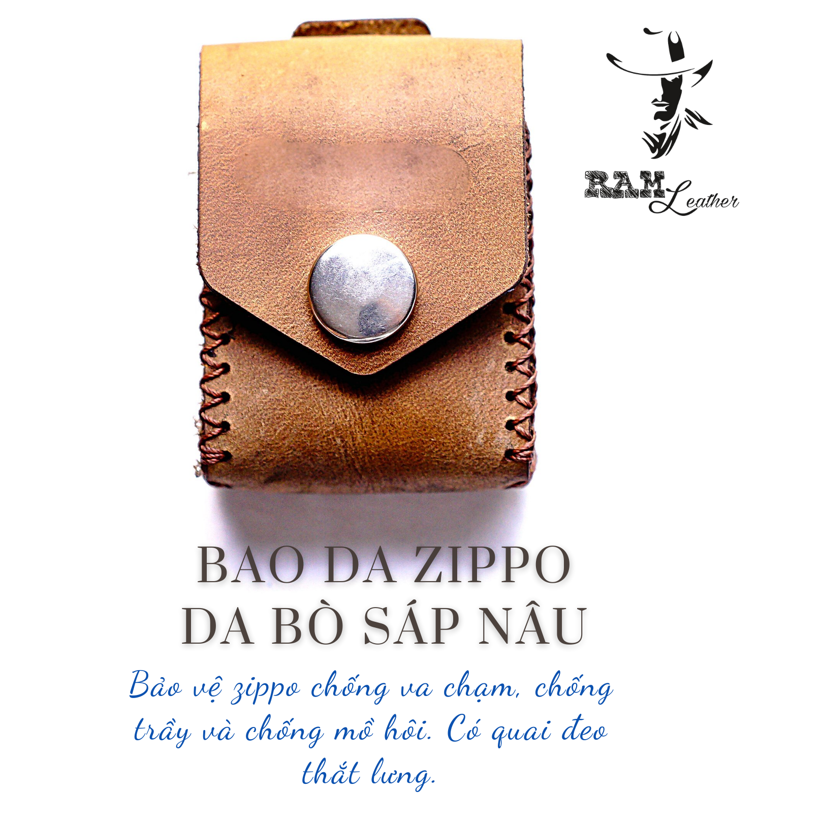 Bao da Siêu bền Zippo Da Bò Thật Nâu Đất RAM Leather