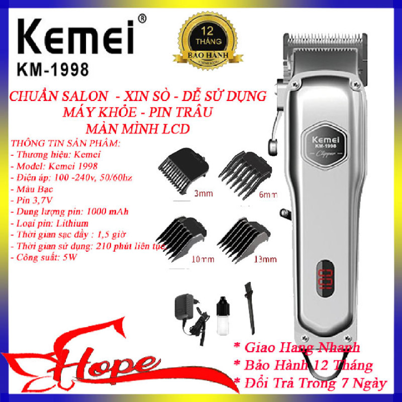 Tông đơ cắt tóc cao cấp Kemei 1998 thân nhôm nguyên khối, tăng đơ hớt tóc chuyên nghiệp không dây sạc pin đẳng cấp hơn tông đơ cắt tóc gia đình JC0817, codol ch531 cao cấp