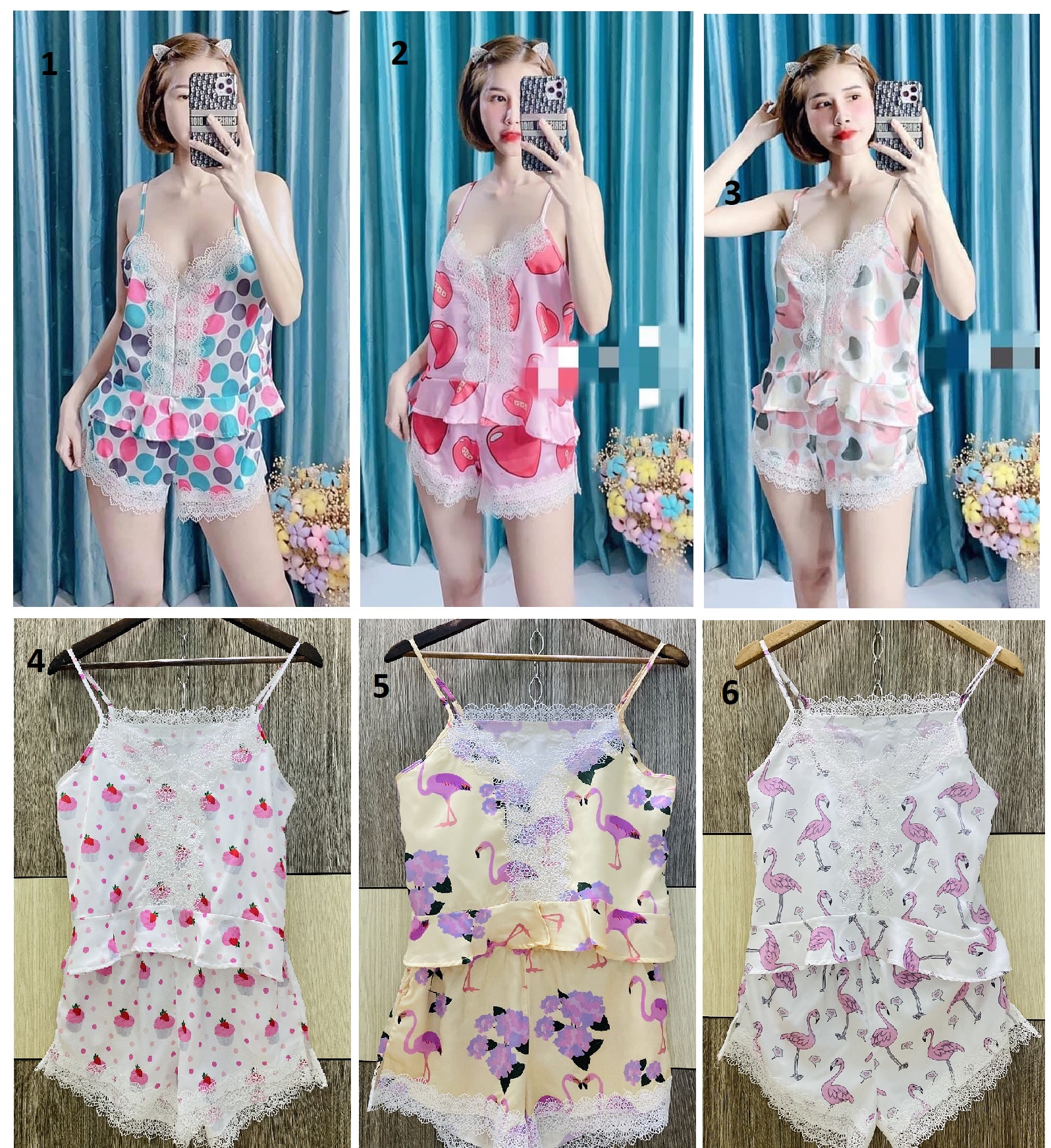 [HCM]Đồ Bộ 2 Dây Lụa Tơ Tằm Phối ren