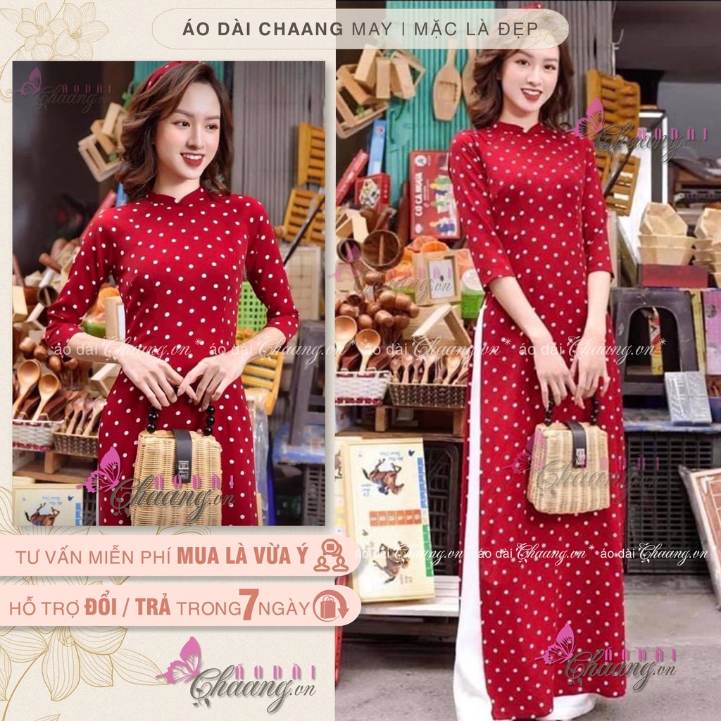 Time Limited Discount Áo Dài Chấm Bi Đỏ - Áo Dài Lụa Cao Cấp Thiết Kế  Truyền Thống Cổ Vuông Tay Lỡ Đẹp - Mixasale
