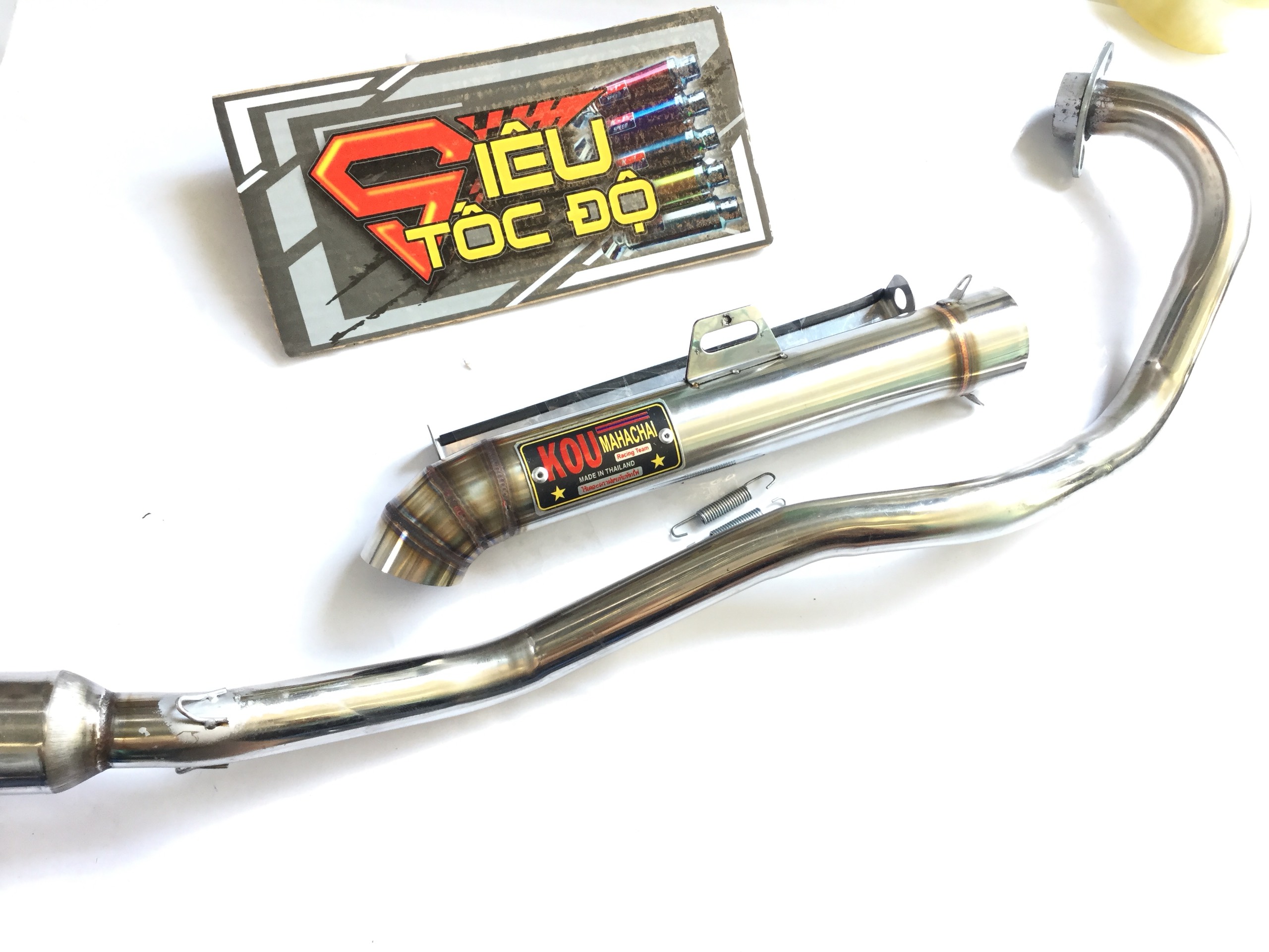 Pô KOU inox 304 full tem nhôm đóng lò xo bao gồm cả cổ pô độ cho xe exciter 150.........