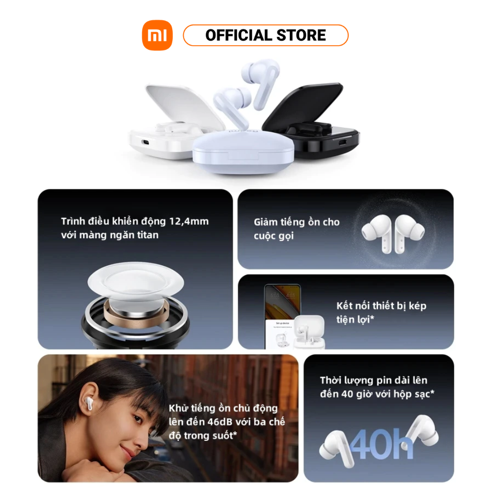 Tai nghe Bluetooth Redmi Buds 5 | Giảm tiếng ồn AI tới 46dB | Thời lượng pin 10h | kết nối thiết bị kép