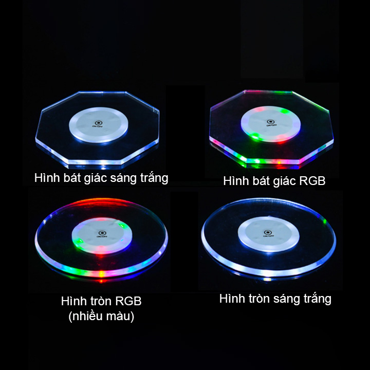 Đế lót ly có đèn led rất đẹp, nhiều chế độ sáng