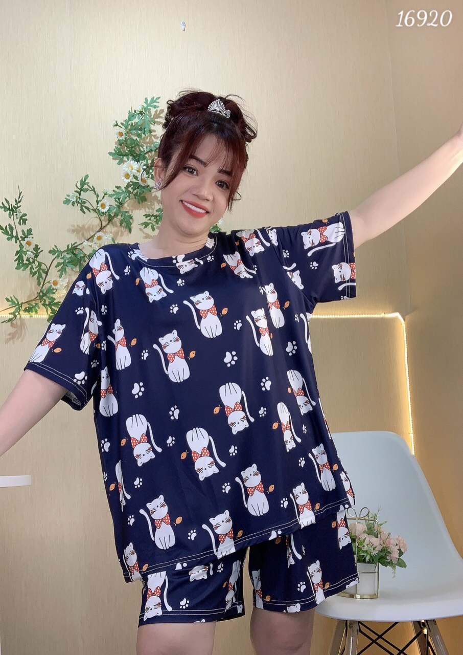 { 110kg vừa } Đồ bộ mặc nhà BIG SIZE hoạ tiết M è o SS-DAI 16920