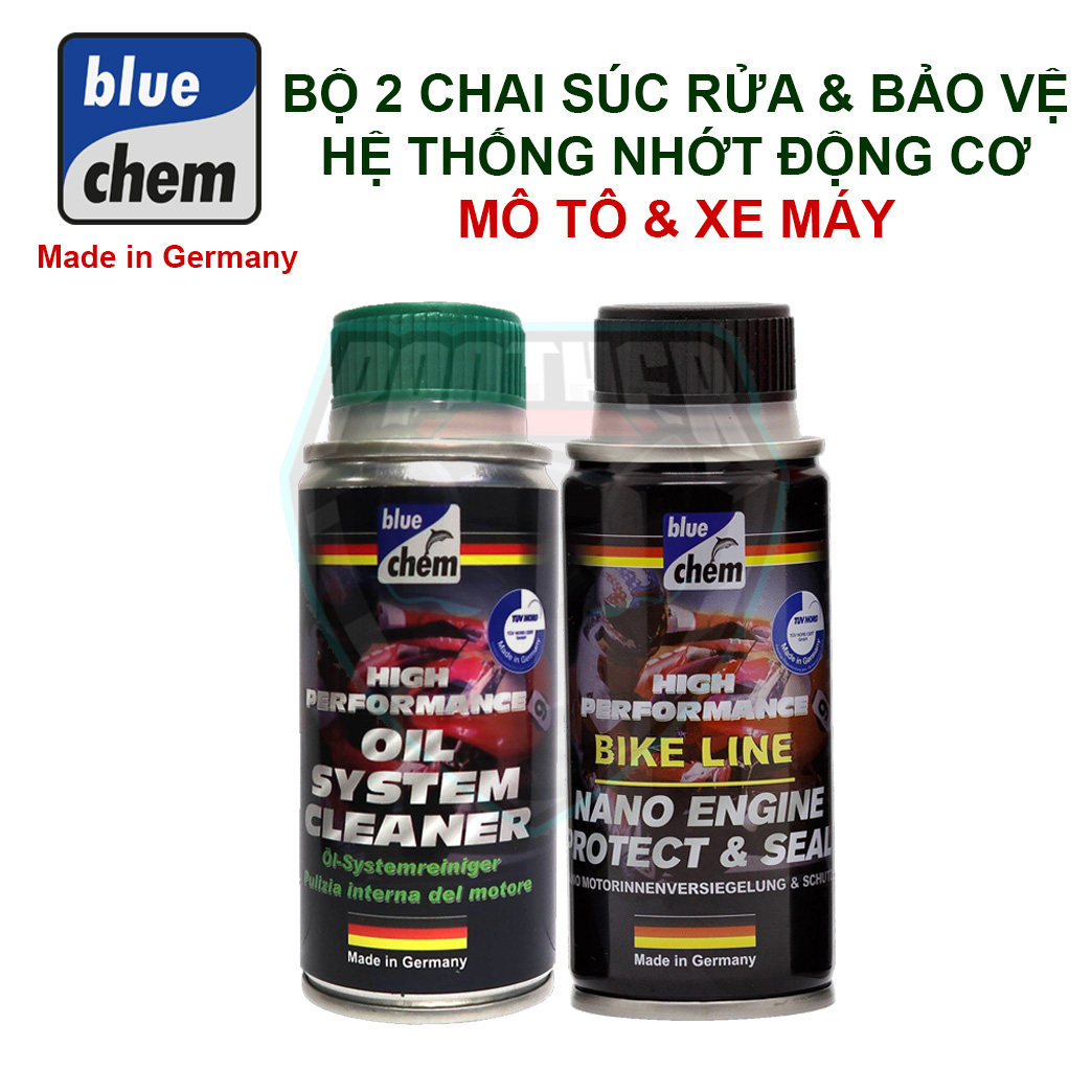 COMBO gói bảo dưỡng động cơ BLUECHEM dành cho xe máy, mô tô - súc rửa động cơ , vệ sinh kim phun buồng đốt, nano nhớt