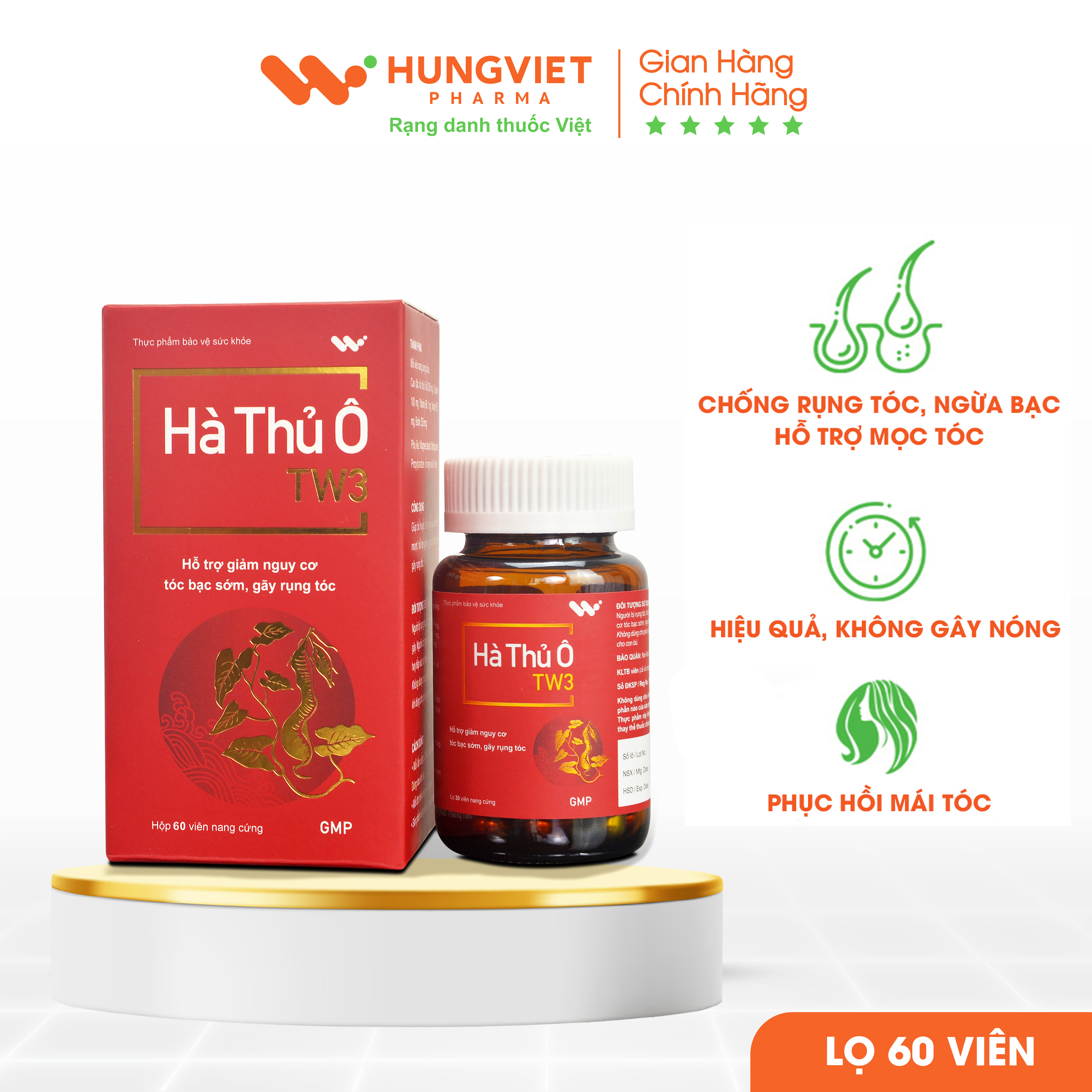 HÀ THỦ Ô TW3 (lọ 60 viên) - Chống Rụng Tóc, Hỗ Trợ Mọc Tóc