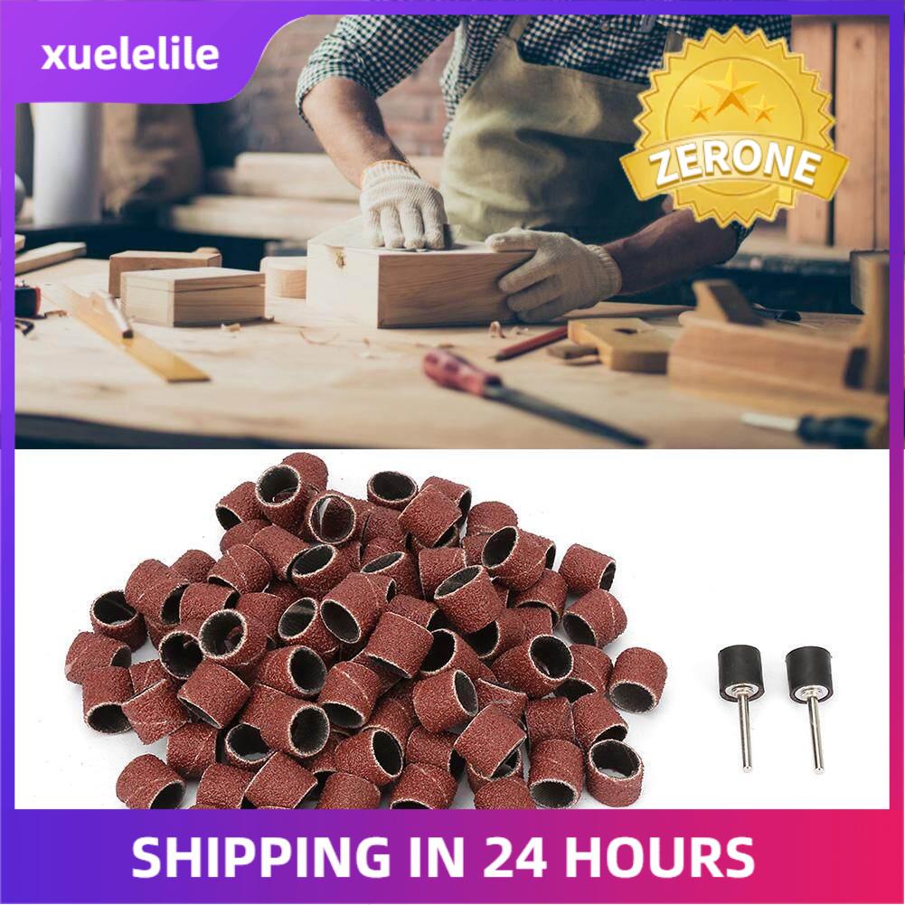100Pcs 12mm Abrasive Sand Paper Ring Sandpaper Wheel Grinding Bit + 2Pcs Rods