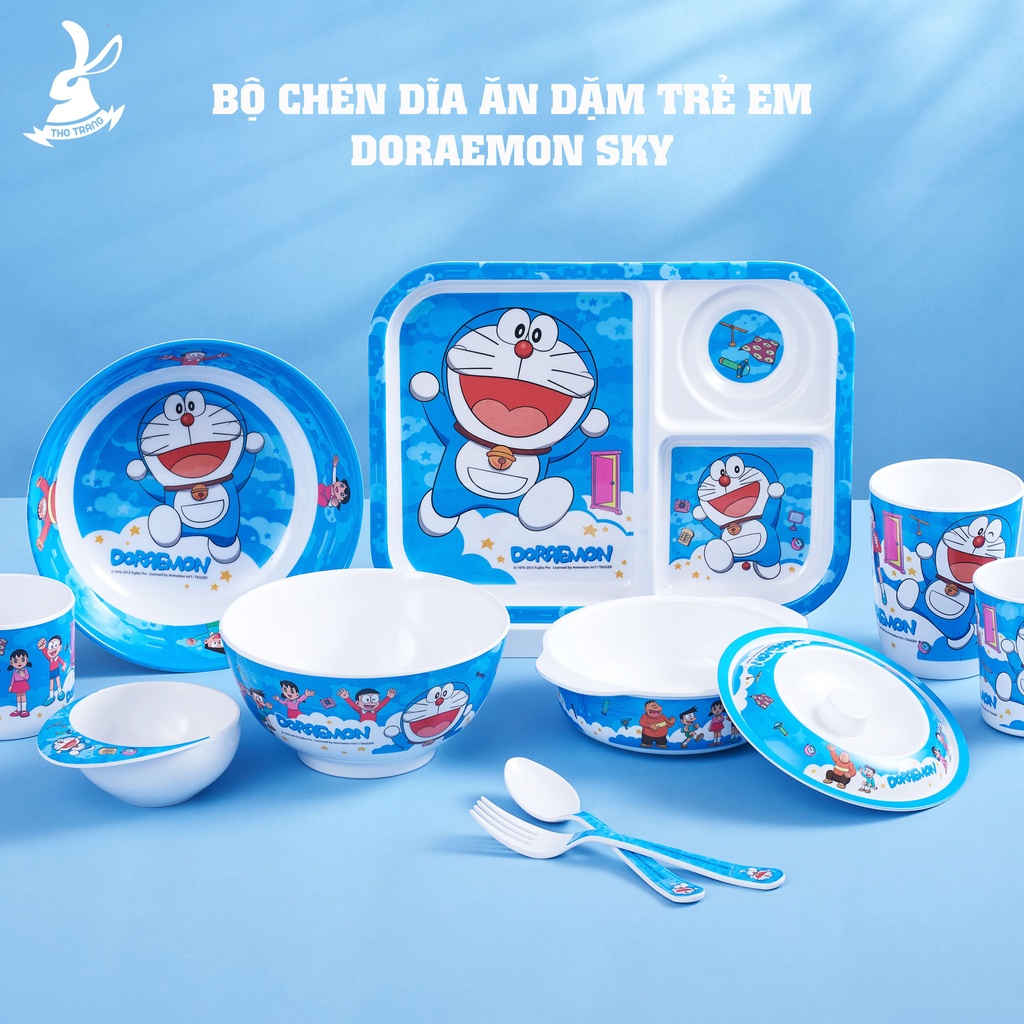 Bộ chén dĩa ăn dặm trẻ em hoa văn Doraemon Sky cao cấp thương hiệu Superware