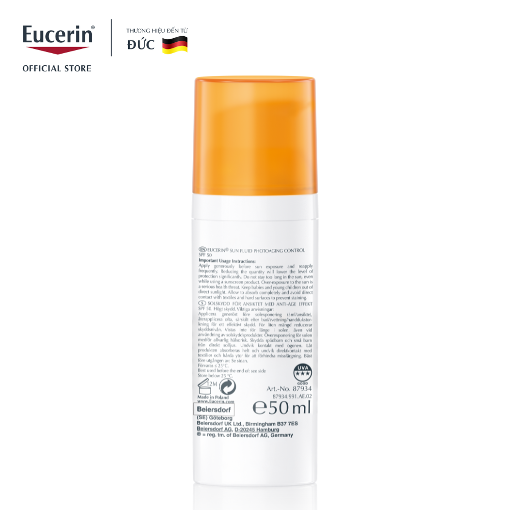 Kem chống nắng giúp ngăn ngừa lão hóa da Eucerin Sun Fluid Photoaging Control SPF 50+ 50ml