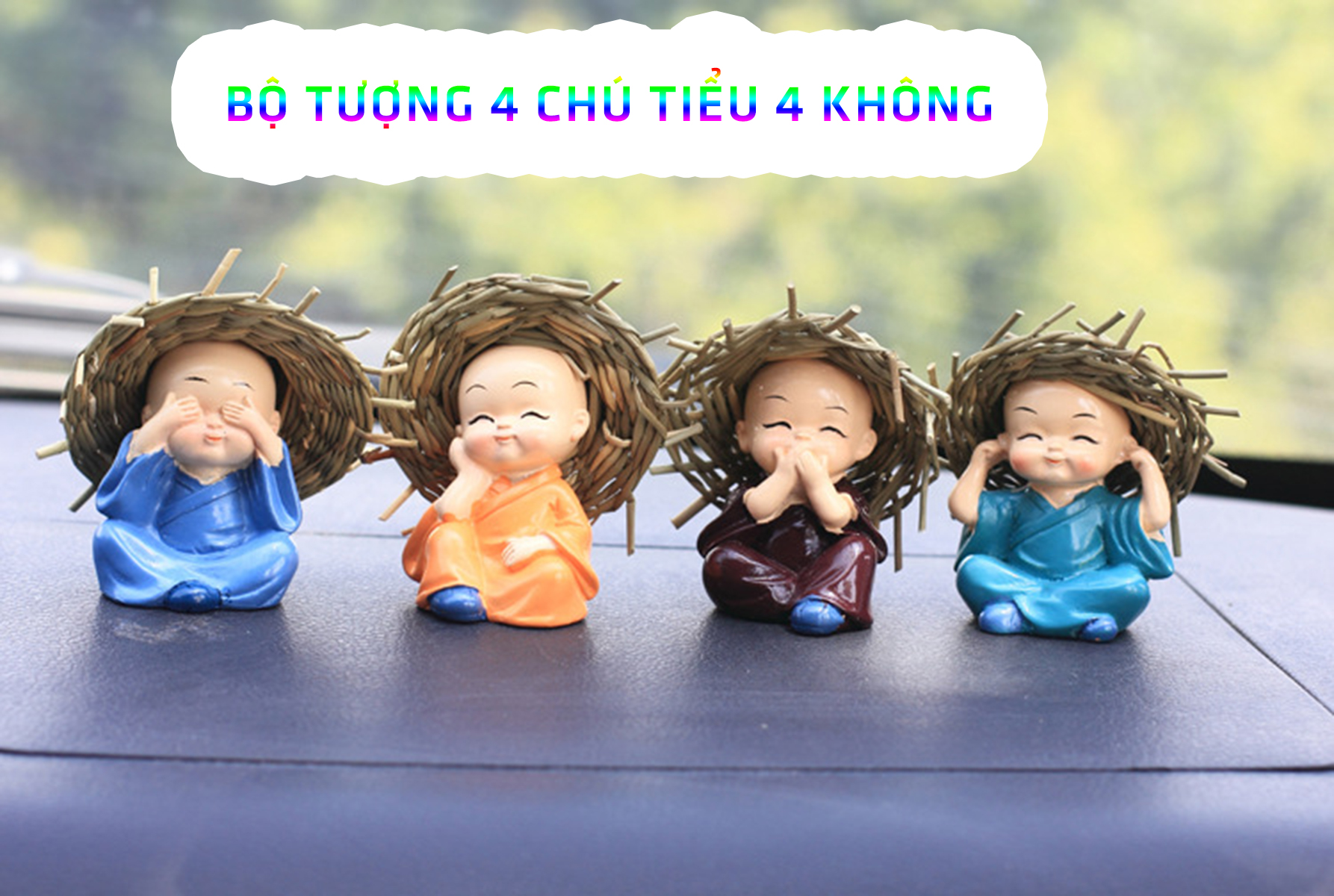 Bộ Tượng 4 Chú Tiểu 4 Không Đội Nón Rơm