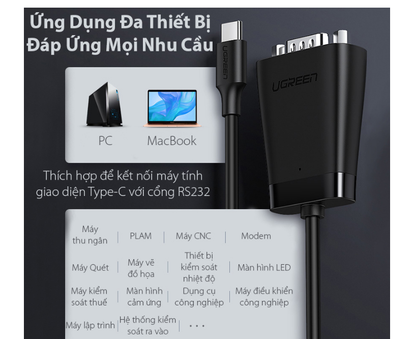 Cáp USB Type-C to Com RS232 dài 1.5m Ugreen 70612