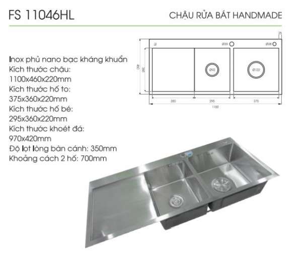 Chậu Rửa Bát Faster FS 11046HL, chất liệu inox 304 cao cấp, an toàn, dễ vệ sinh