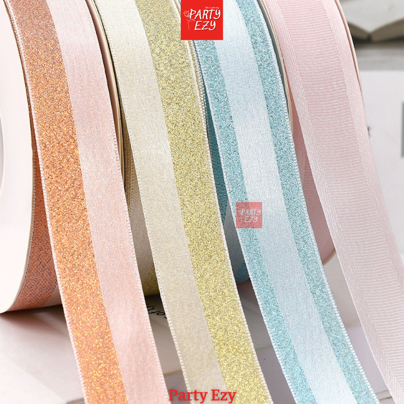 RUY BĂNG SỌC REN PHỐI SATIN 2 MẶT SIZE 2,5CM