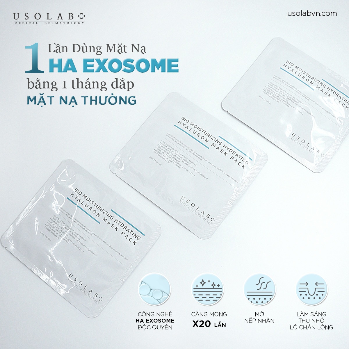 Mặt Nạ Exosome HA Usolab Bio Moisturizing Hydrating Hyaluron Mask (Sản phẩm Mới)