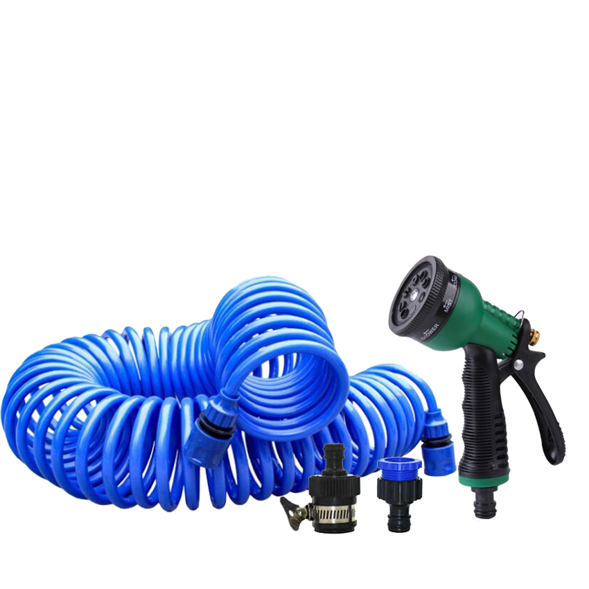 Bộ vòi xịt nước tưới cây đa năng 7 chế độ kèm dây tưới dạng lò xo co dãn 206791 loại 15m