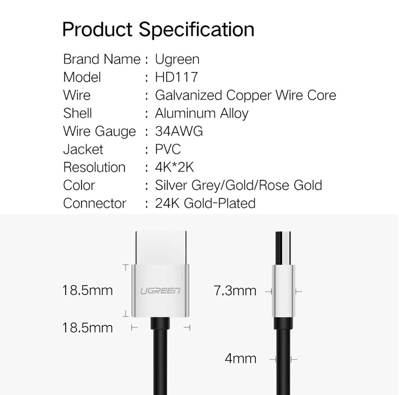 Dây cáp HDMI 2.0 dài 5m Ugreen 50304 hỗ trợ 4K