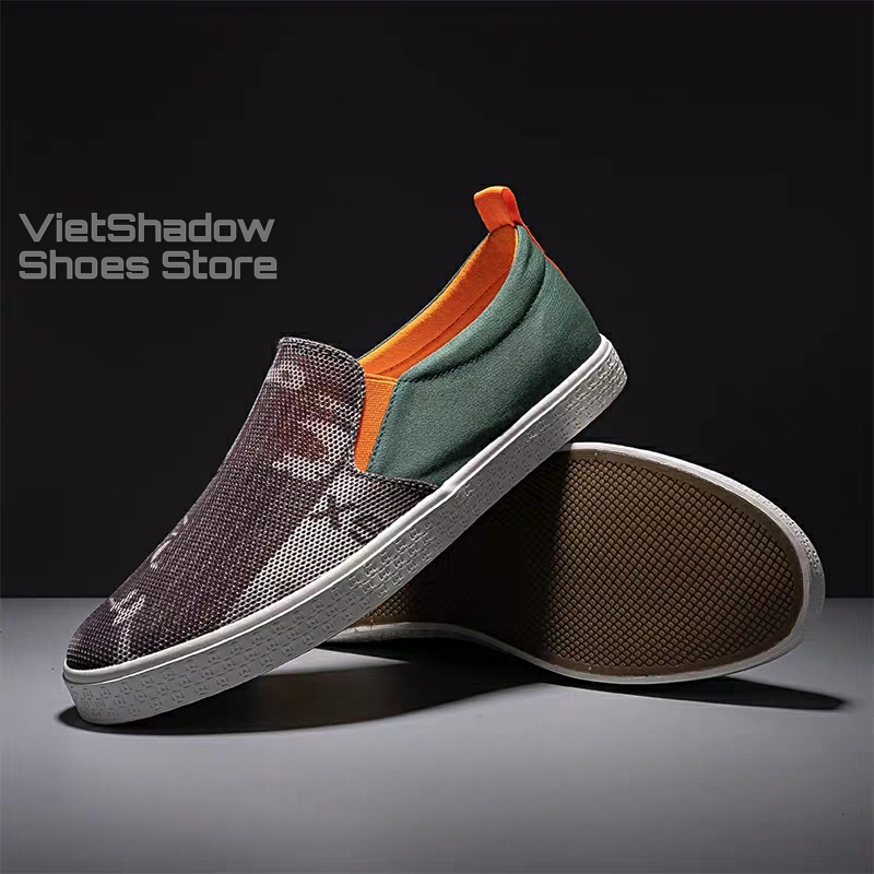 Slip on nam - Giày lười vải nam thương hiệu LEYO - Chất liệu vải lưới 2 màu xám đen và xám xanh - Mã SP LY55