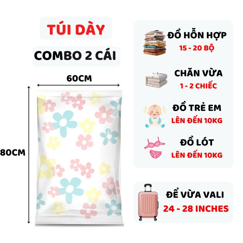 [1 Đổi 1] Túi Hút Chân Không Bảo Quản Áo Quần, Túi Chân Không Lưu Trữ Chăn Gối Dày Cao Cấp M003