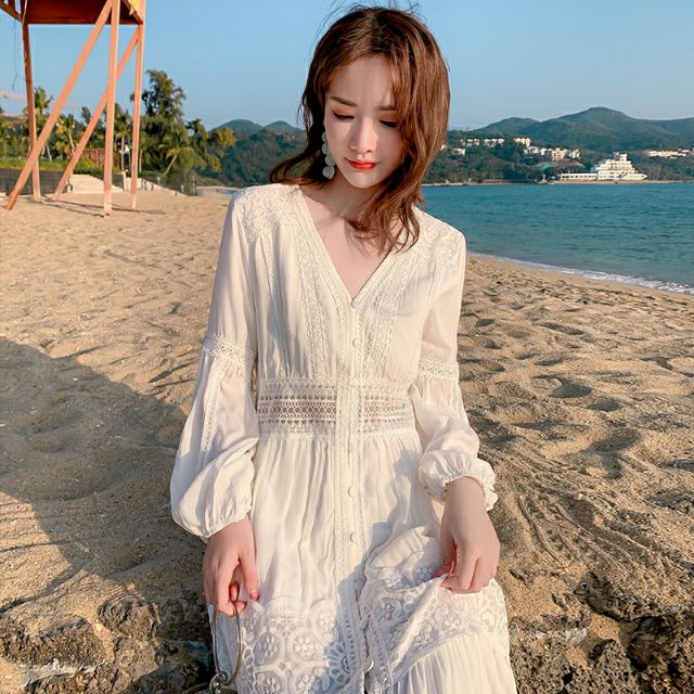 Váy Maxi Trắng Tiểu Thư Đi Biển ( Có Sẵn )