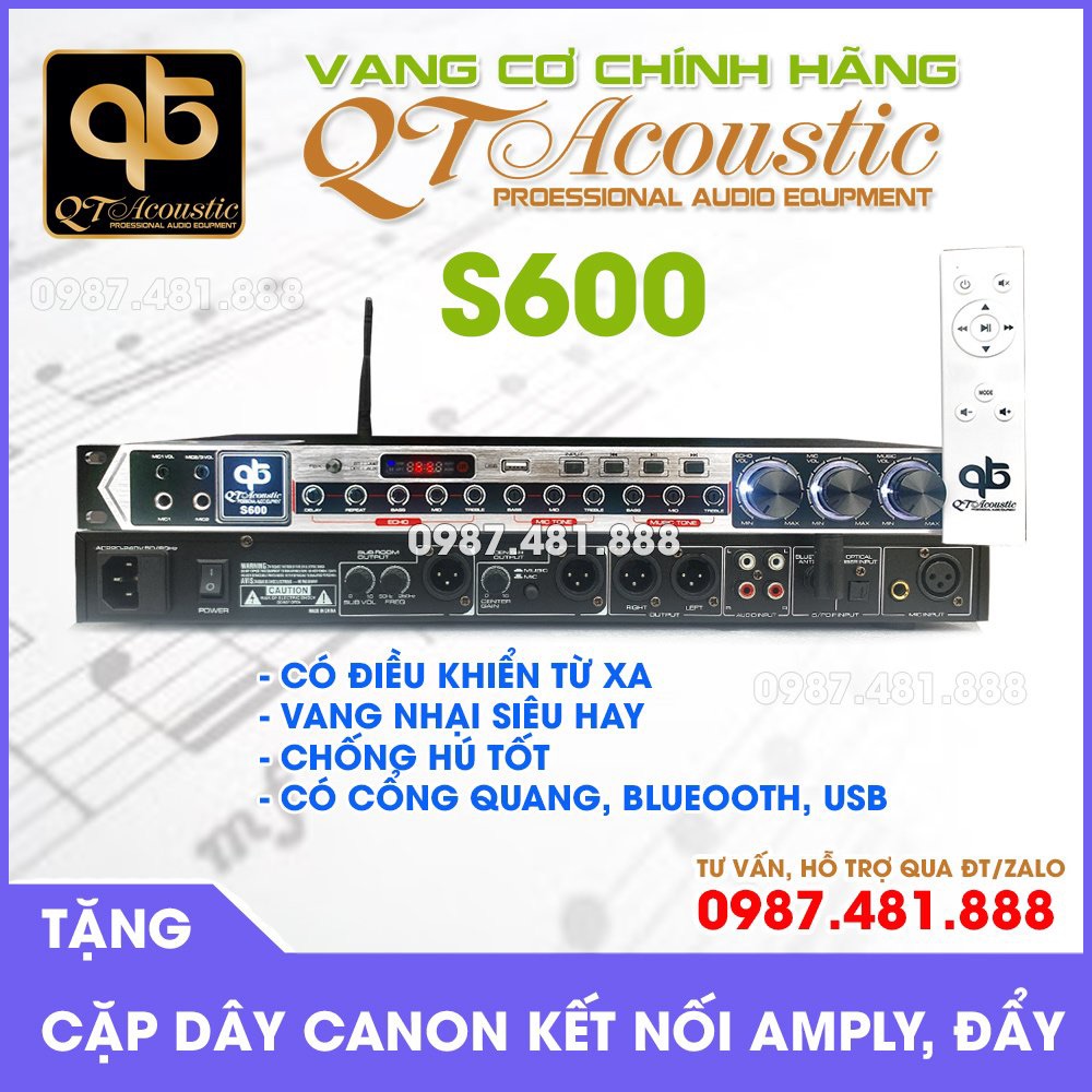 Vang cơ QT ACOUSTIC S600 - Có khiển từ xa, chống hú, bluetooth, cổng quang - Vang nhại mềm mại - Dễ ghép - Chính hãng 100%