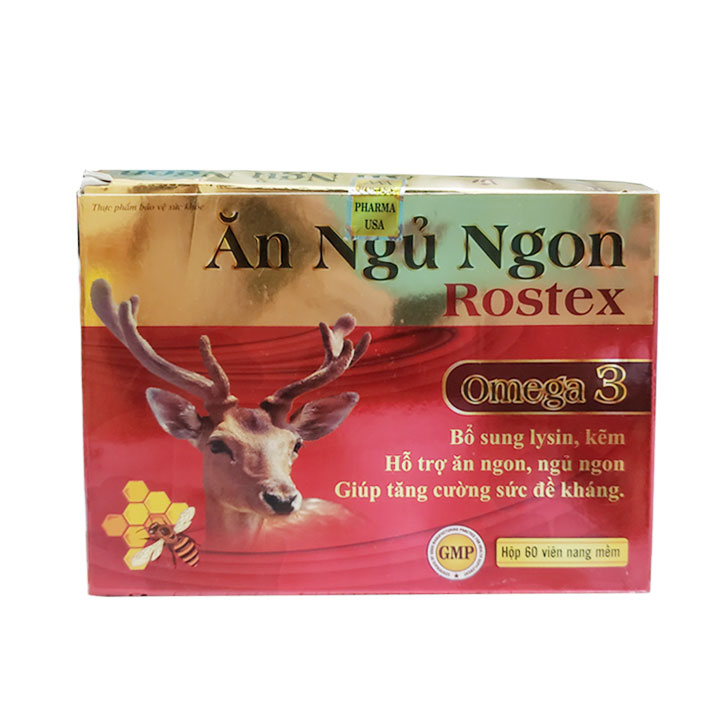 Ăn Ngủ Ngon Rostex loại bỏ mất ngủ, căng thẳng, stress - Hộp 60 viên bổ sung omega 3, lysin, kẽm tăng cường sức đề kháng