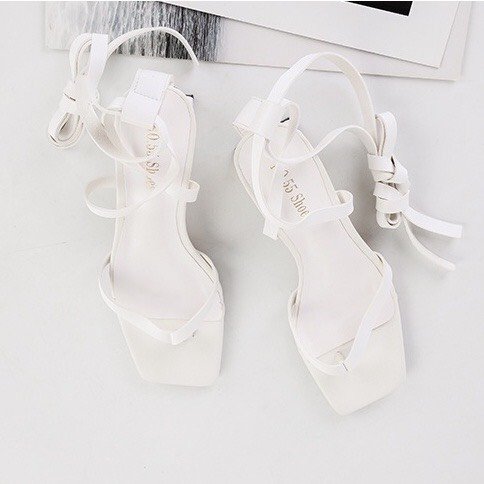 Giày sandal nữ Vietlavani mã LHMTS55 mũi vuông gót vuông dây cột cao 3cm