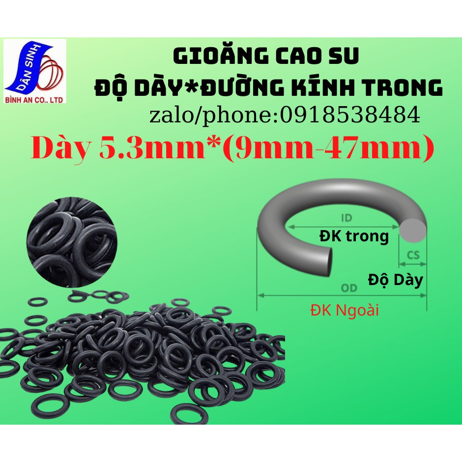 Dày 5.3mm * (9mm đến 50mm ,Đường kính trong) Gioăng cao su NBR70
