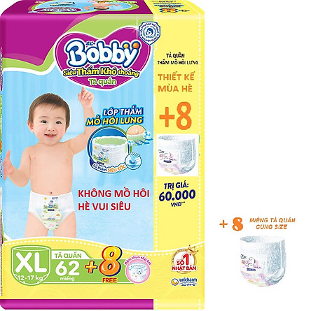 Tã quần bobby M76 L68 XL62 XX56  mẫu mới nhất