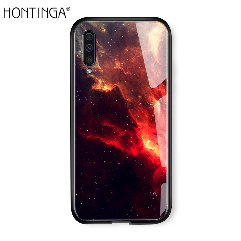 Hontinga For Samsung A50 Case Aurora Galaxy Space Sky Starry Gradient Casing Phone Cases Shockproof Tempered Glass Back Cover