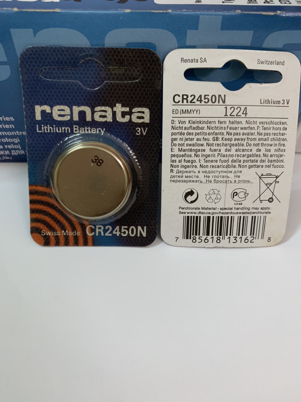 Pin cr2450 cr2450n renata 3v lithium date 12/24