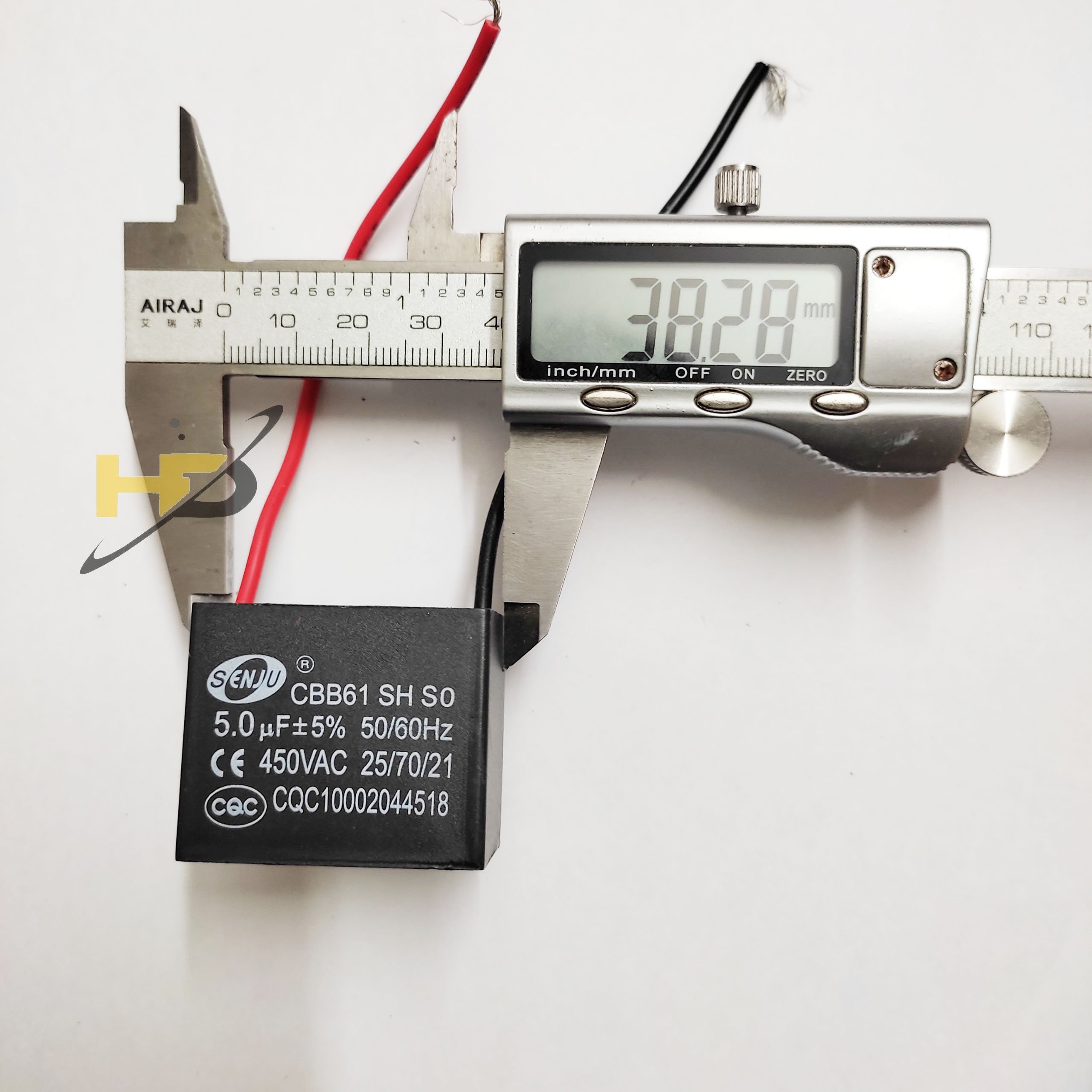 Tụ quạt 5uf 450vac 5% loại dây, tụ khởi động cbb61 senju 5uf loại tốt